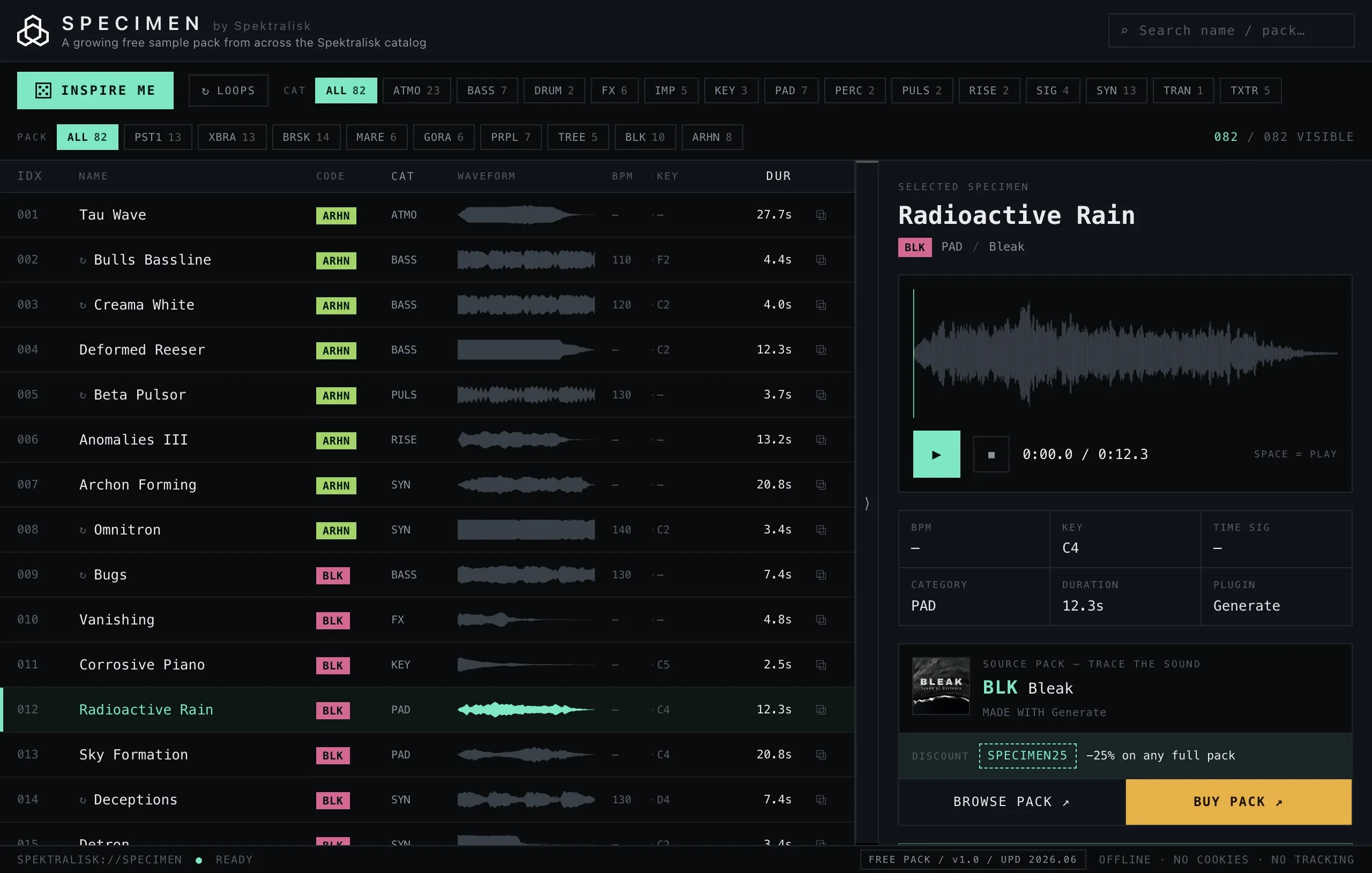 The Specimen offline sound browser — audition, filter and trace every sample to its source pack